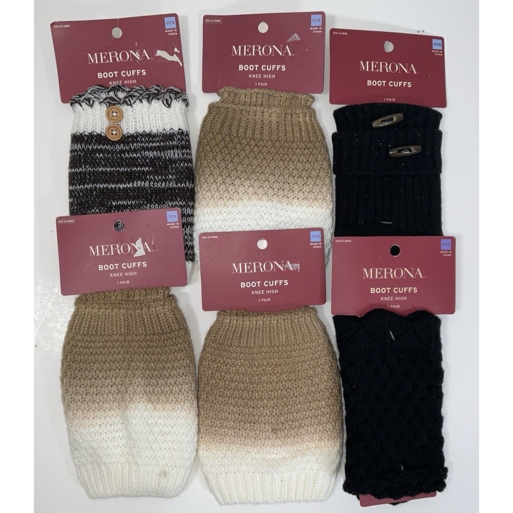 NWT Lot of 6 Pairs Merona Sweater Boot Cuffs Black Cream Brown One Size